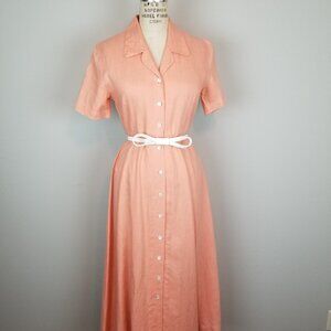 Vintage 1950's Style Spring Peach Linen Midi Shirtdress * Ladies Size Petite SM